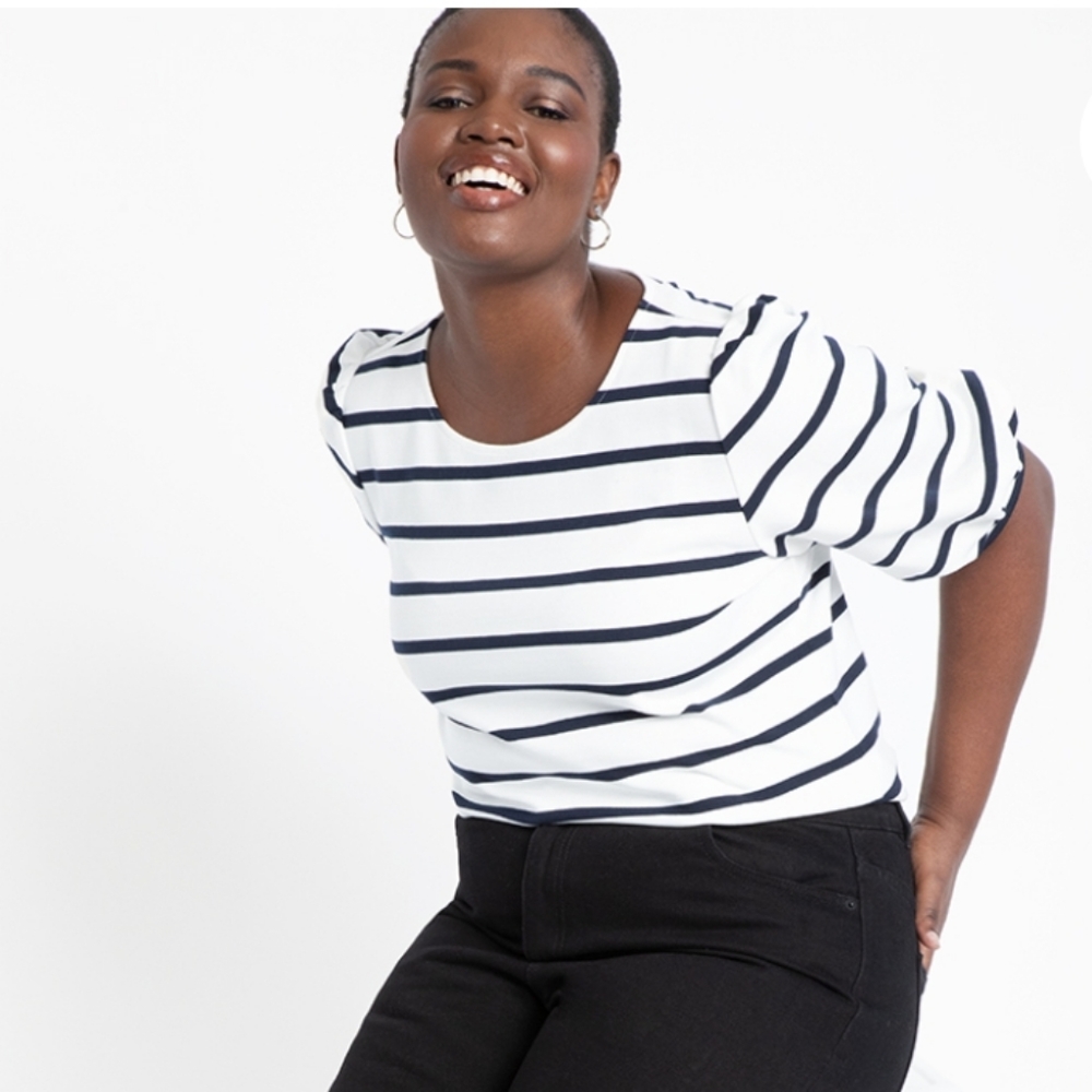 Striped Puff Sleeve Top